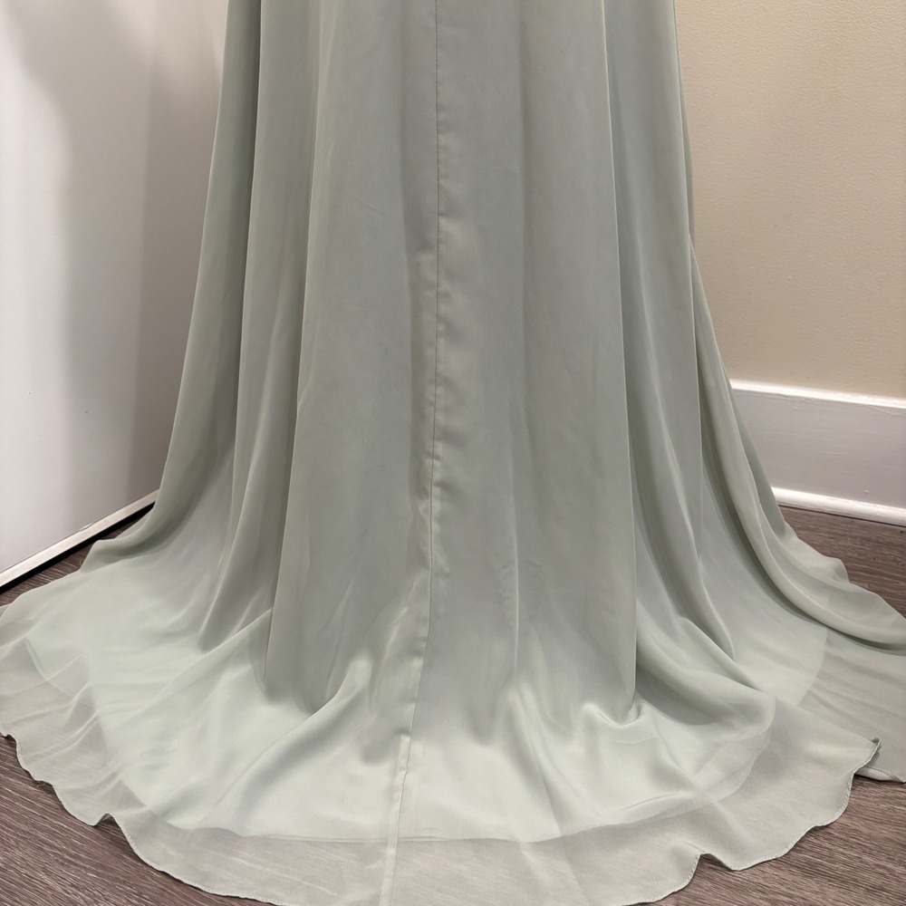 JJ's House Soft Sage Green Chiffon Pleated V-Neck Flutter Sleeve Gown Bridal XS - Picture 8 of 9